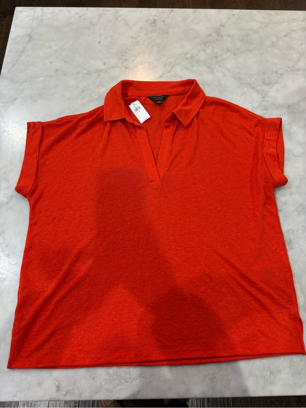 Banana Republic Bright Red Linen Blend Collared V-Neck Tunic